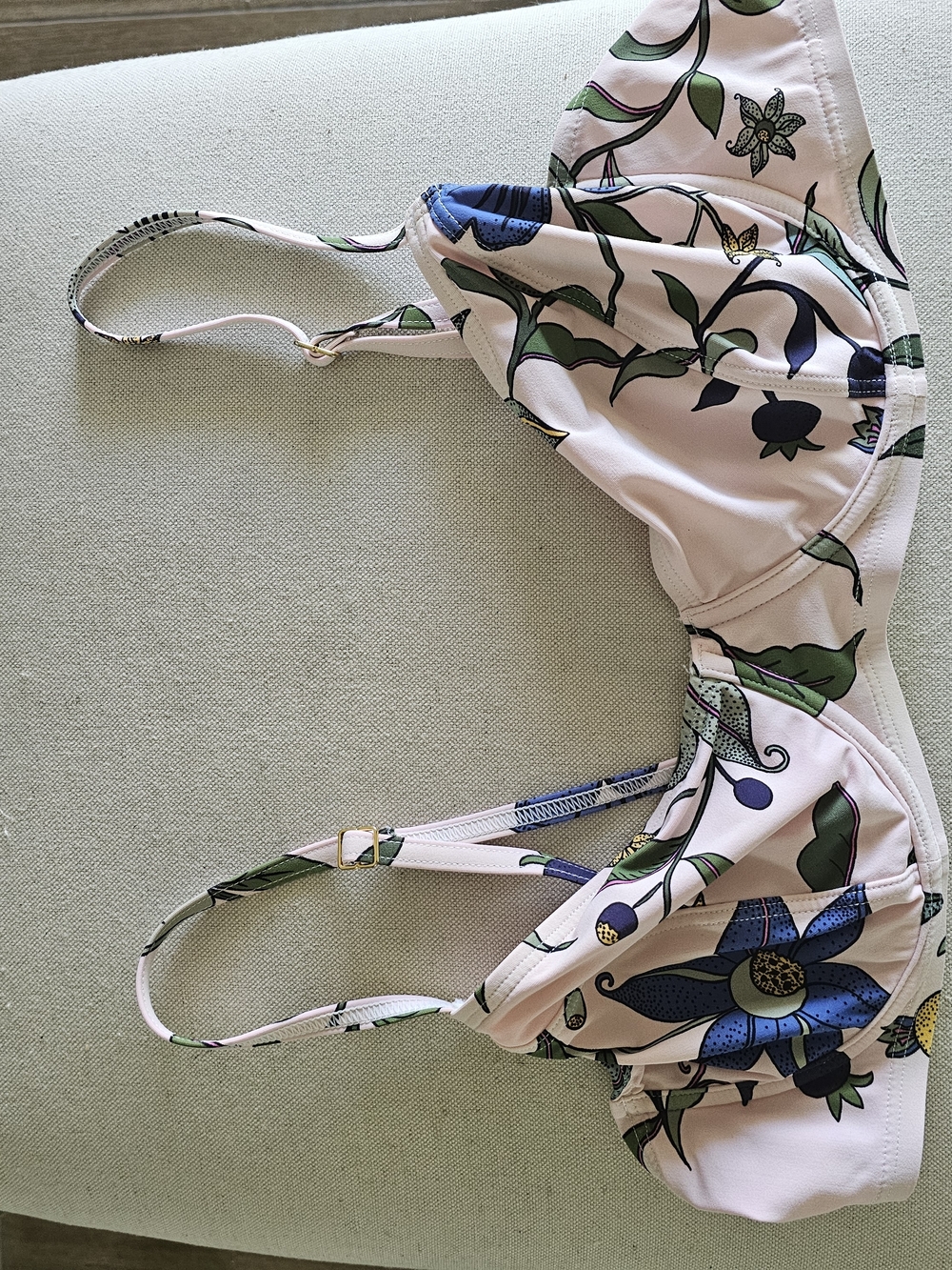 Tory Burch Floral Print Bikini Top in Light Pink, Blue, Green